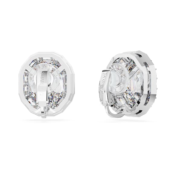 Boucles d'oreilles clip Mesmera, Taille octogonale, Blanches, Métal rhodié - Swarovski, 5669913