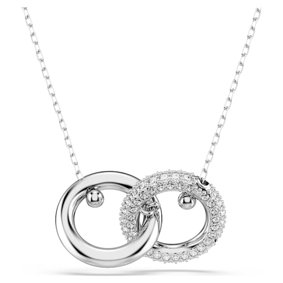 Dextera pendant, Interlocking loop, White, Rhodium plated - Swarovski, 5670251
