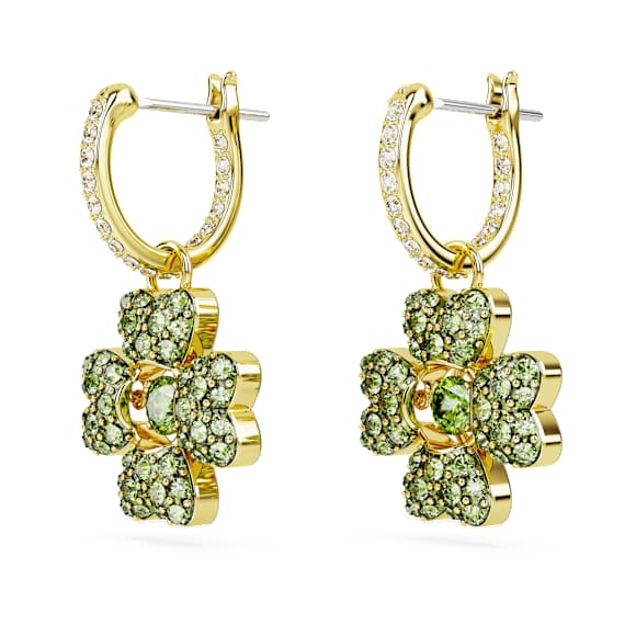Orecchini pendenti Idyllia, Quadrifoglio, Verdi, Finitura oro 18K - Swarovski, 5670664