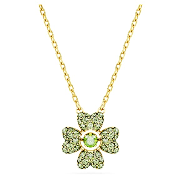 Idyllia pendant, Clover, Green, 18K gold finish - Swarovski, 5671144