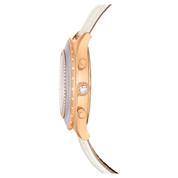 Octea Chrono Saat, İsviçre Üretimi, Deri kayış, Beyaz, Pembe altın rengi yüzey - Swarovski, 5671150