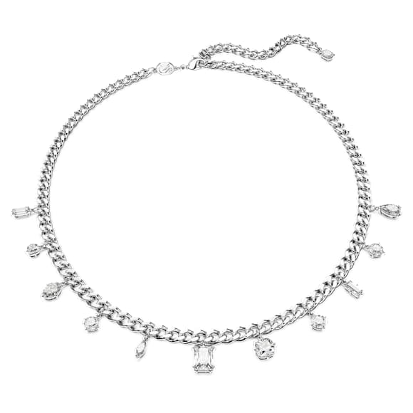 Imber necklace, Mixed cuts, White, Rhodium plated - Swarovski, 5671183