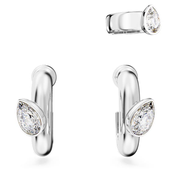 Brincos de argola com punho auricular Imber, Conjunto (3), Lapidação tipo pera, Branco, Lacado a ródio - Swarovski, 5671192