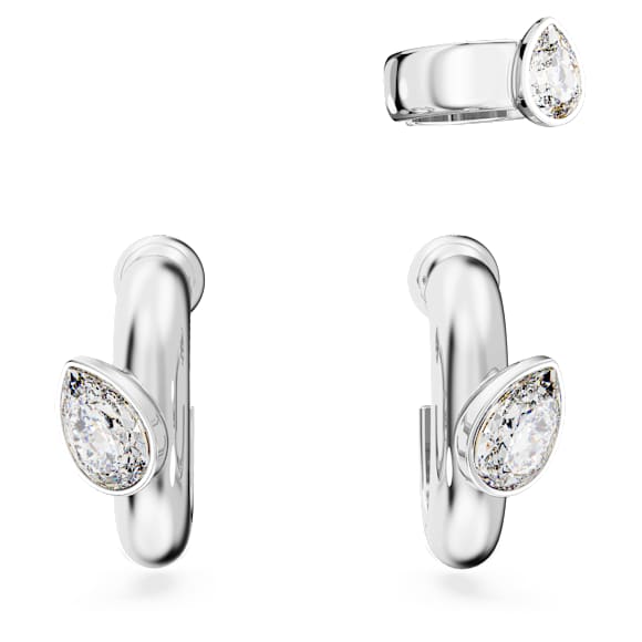 Imber hoop earrings with ear cuff, Set (3), Pear cut, White Imber hoop earrings with ear cuff, Set (3), Pear cut, White