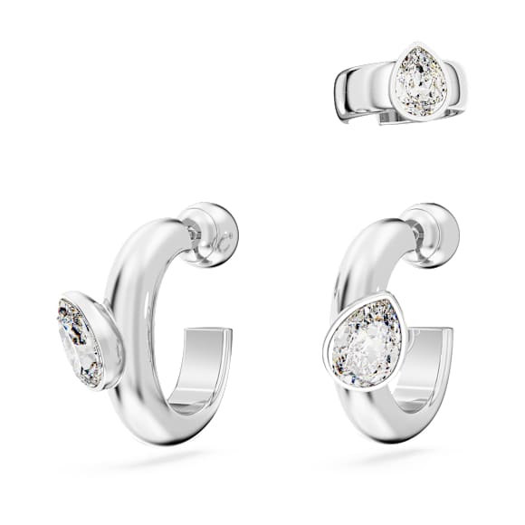 Brincos de argola com punho auricular Imber, Conjunto (3), Lapidação tipo pera, Branco, Lacado a ródio - Swarovski, 5671192
