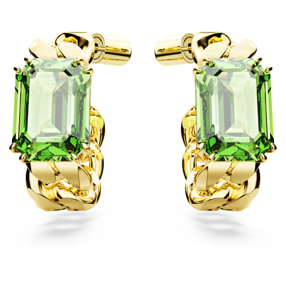 Orecchini a cerchio Millenia, Taglio ottagonale, Verdi, Placcato color oro - Swarovski, 5671253