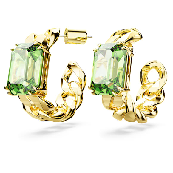 Millenia hoop earrings, Octagon cut, Green, Gold-tone plated - Swarovski, 5671253