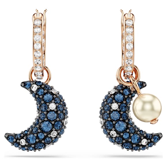 Brincos compridos Sublima, Crystal Pearl, Design assimétrico, Lua, Multicor, Acabamento em ouro rosa de 18 quilates - Swarovski, 5671569