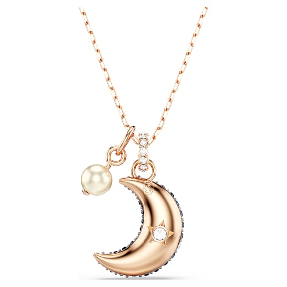 Luna pendant, Crystal pearl, Moon, Multicolored, Rose gold-tone plated - Swarovski, 5671585