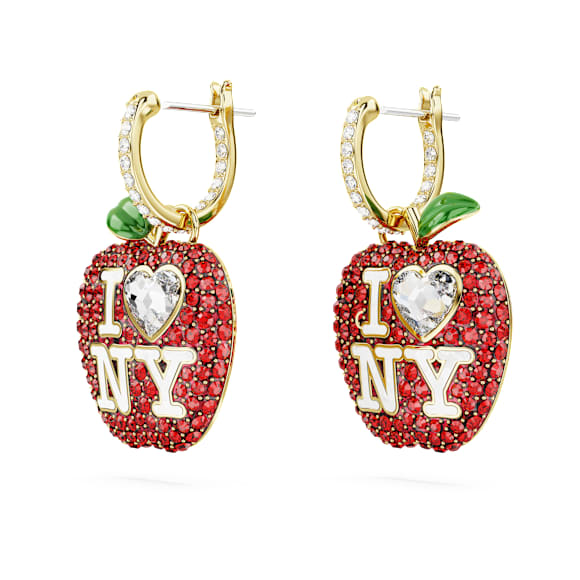 Pendientes I LOVE NY, Rojos, Baño tono oro - Swarovski, 5671600