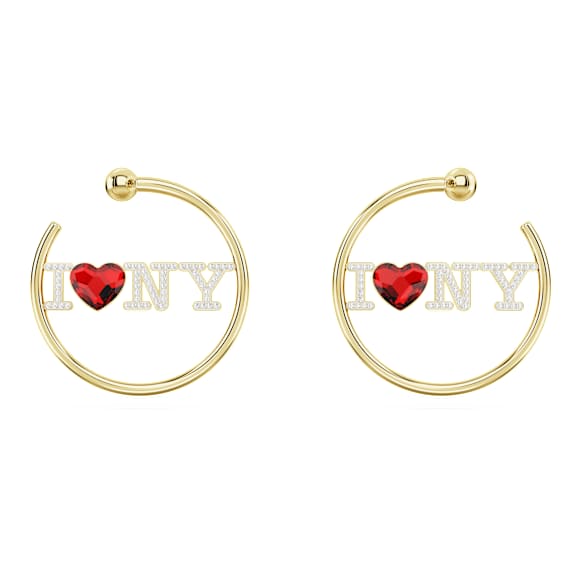 I LOVE NY hoop earrings, Red, Gold-tone plated - Swarovski, 5671601