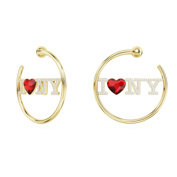 I LOVE NY hoop earrings, Red, Gold-tone plated - Swarovski, 5671601