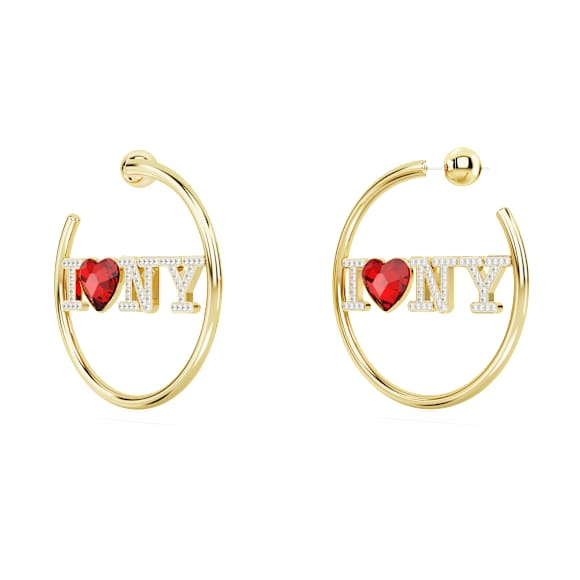 Pendientes de aro I LOVE NY, Rojos, Baño tono oro - Swarovski, 5671601