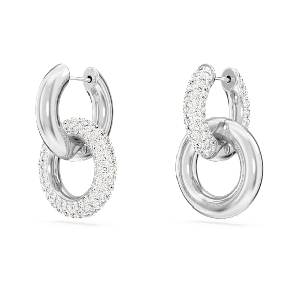 Dextera Kreolörhängen, Asymmetrisk design, Sammanlänkade öglor, Vit, Rodiumpläterad - Swarovski, 5671807