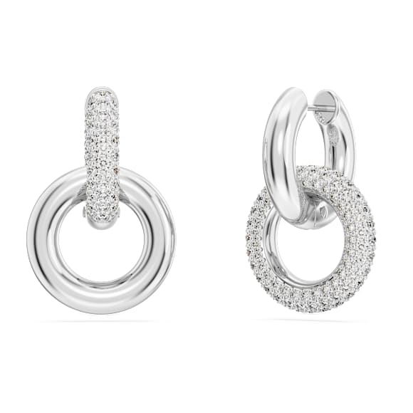 Dextera Kreolörhängen, Asymmetrisk design, Sammanlänkade öglor, Vit, Rodiumpläterad - Swarovski, 5671807