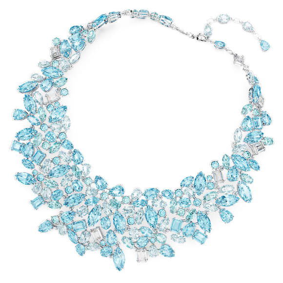 Gema necklace, Mixed cuts, Blue, Rhodium plated - Swarovski, 5672879