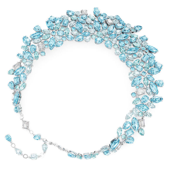 Gema necklace, Mixed cuts, Blue, Rhodium plated - Swarovski, 5672879