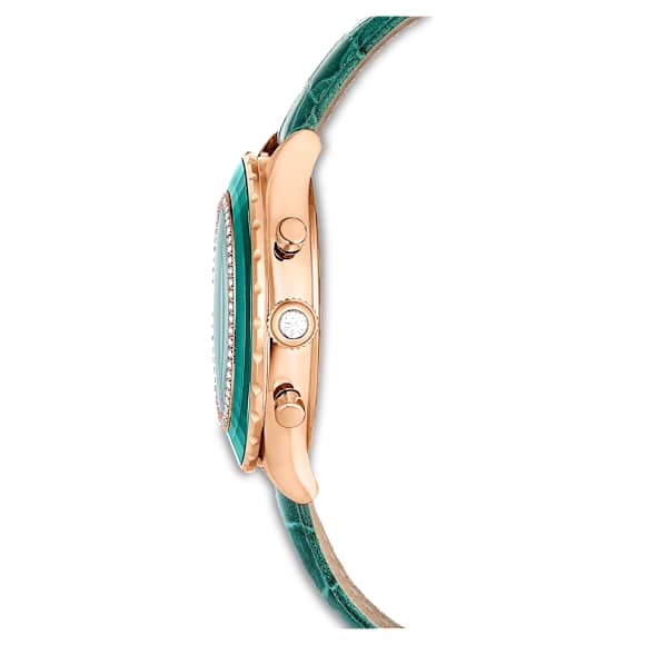 Octea Chrono horloge, Swiss Made, Lederen band, Groen, Roségoudkleurige afwerking - Swarovski, 5672931