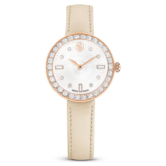 Certa 手錶, 瑞士製造, 真皮錶帶, 灰色, 玫瑰金色潤飾 - Swarovski, 5672968
