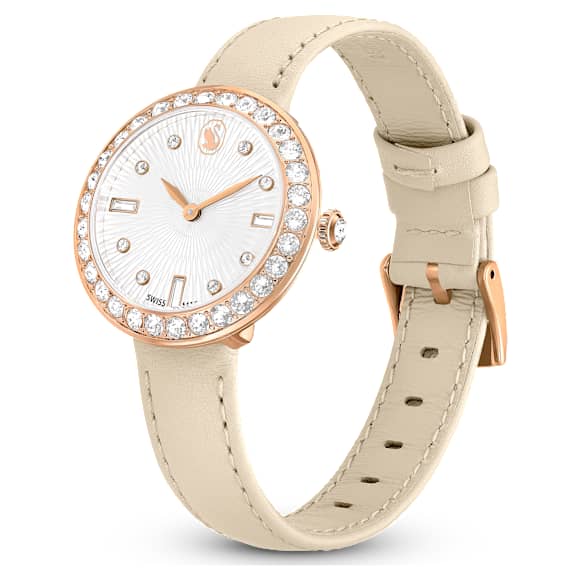 Ročna ura Certa, Izdelano v Švici, Usnjeni jermen, Siva, Prevleka v rožnato zlatem odtenku - Swarovski, 5672968