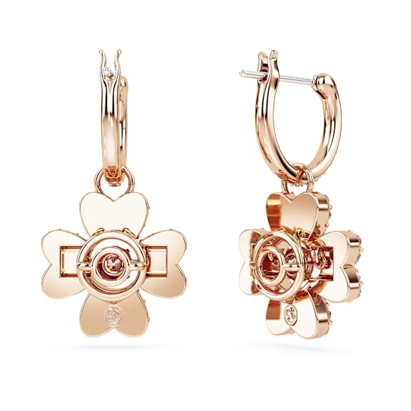 Idyllia 드롭 이어링, 클로버, 화이트, 로즈골드 톤 플래팅 - Swarovski, 5674212
