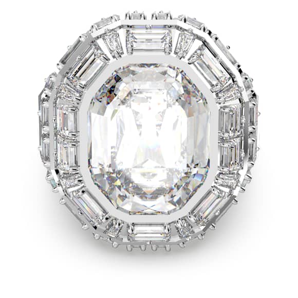 Pierścionek koktajlowy Mesmera, Szlif ośmiokątny, Biały, Powłoka z rodu - Swarovski, 5674297