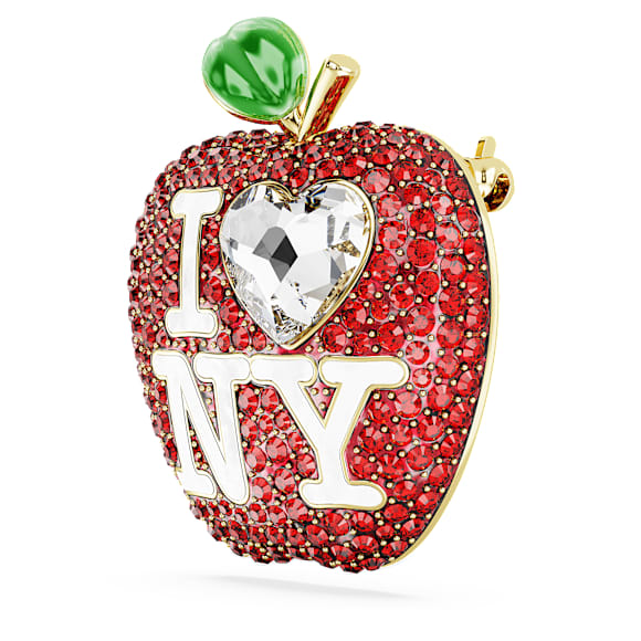 I LOVE NY tack pin, Red, Gold-tone plated - Swarovski, 5675543