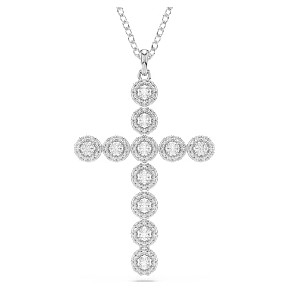 Colgante Insigne, Tallas mixtas, Cruz, Blanco, Baño de rodio - Swarovski, 5675573