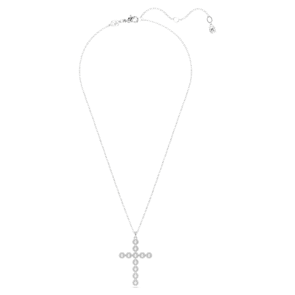 Colgante Insigne, Tallas mixtas, Cruz, Blanco, Baño de rodio - Swarovski, 5675573