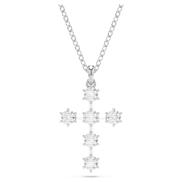 Insigne pendant, Round cut, Cross, White, Rhodium plated - Swarovski, 5675576