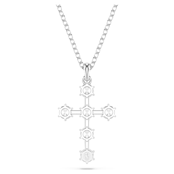 Insigne pendant, Round cut, Cross, White, Rhodium plated - Swarovski, 5675576