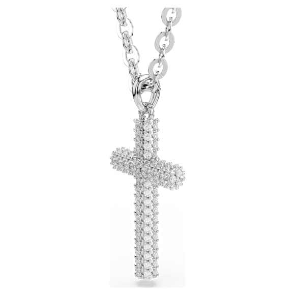 Insigne pendant, Pavé, Cross, White, Rhodium plated | Swarovski