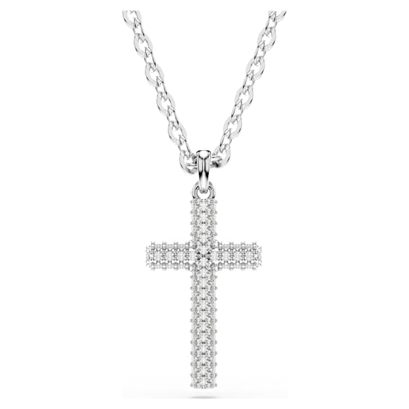 Insigne pendant, Pavé, Cross, White, Rhodium plated - Swarovski, 5675577