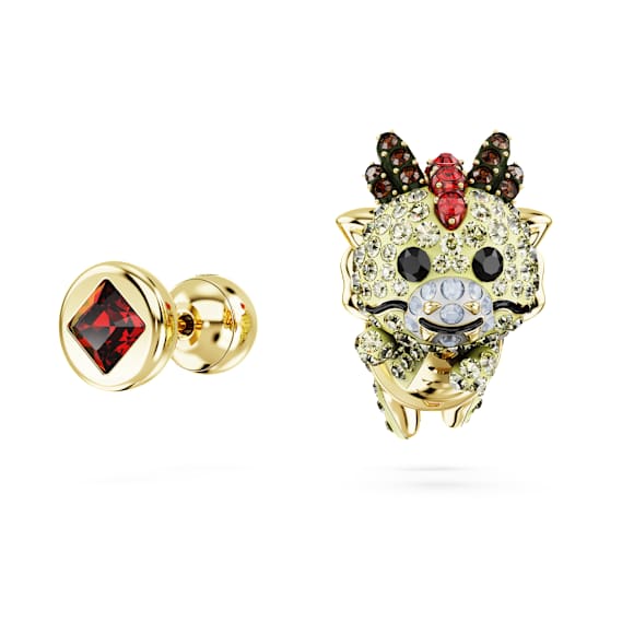 Chinese Zodiac stud earrings, Asymmetrical design, Dragon, Yellow, Gold-tone plated - Swarovski, 5675832