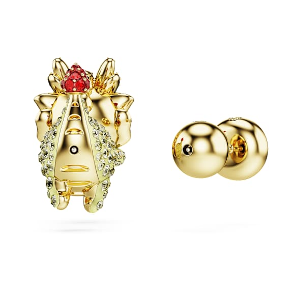 Chinese Zodiac stud earrings, Asymmetrical design, Dragon, Yellow, Gold-tone plated - Swarovski, 5675832