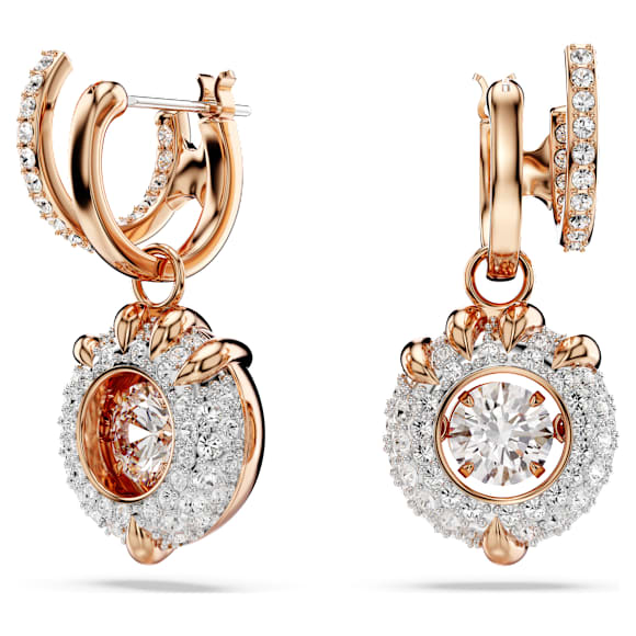 Dragon & Phoenix 水滴形耳环, 龙爪, 白色, 玫瑰金色饰面 - Swarovski, 5675834