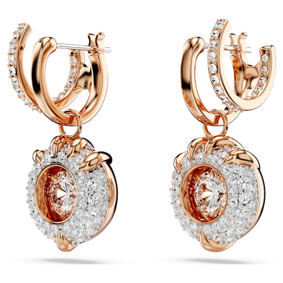 Dragon & Phoenix drop earrings, Dragon’s claw, White, 18K rose gold finish - Swarovski, 5675834