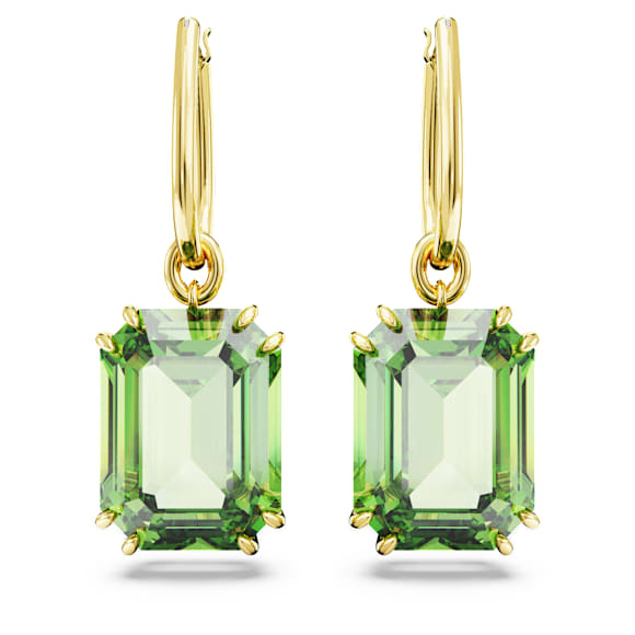 Millenia drop earrings, Octagon cut, Green, Gold-tone plated - Swarovski, 5676071