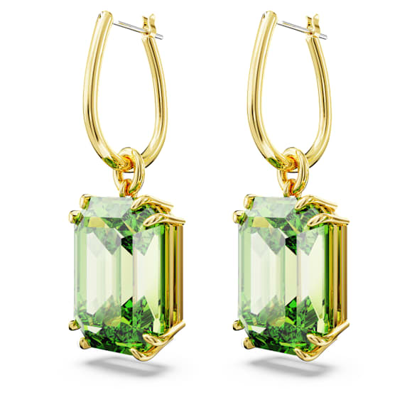 Millenia drop earrings, Octagon cut, Green, Gold-tone plated - Swarovski, 5676071