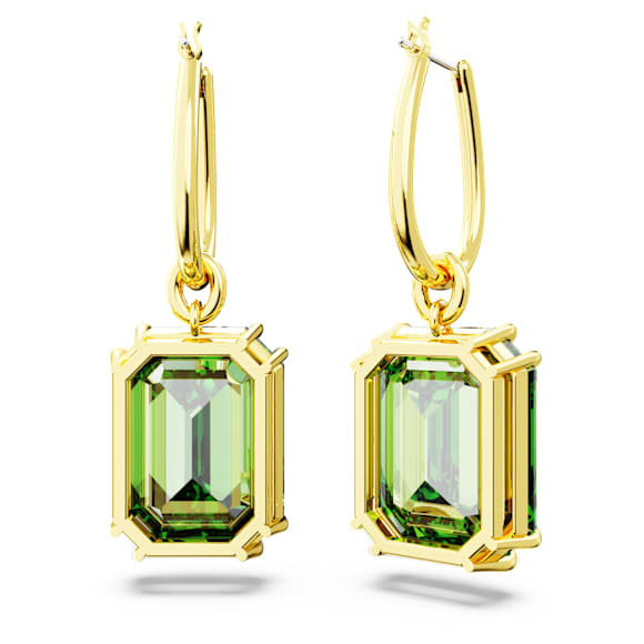 Millenia drop earrings, Octagon cut, Green, Gold-tone plated - Swarovski, 5676071