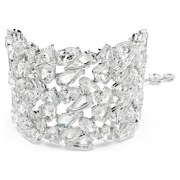 Mesmera wide bracelet, Mixed cuts, White, Rhodium plated - Swarovski, 5676532