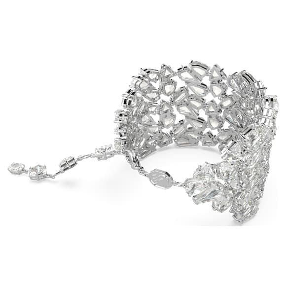 Mesmera wide bracelet, Mixed cuts, White, Rhodium plated - Swarovski, 5676532