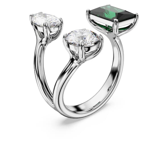 Mesmera open ring, Mixed cuts, Green, Silver-tone finish - Swarovski, 5676969