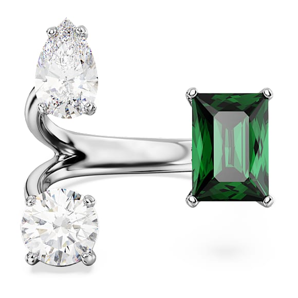 Anello aperto Mesmera, Taglio misto, Verde, Placcato color argento - Swarovski, 5676973