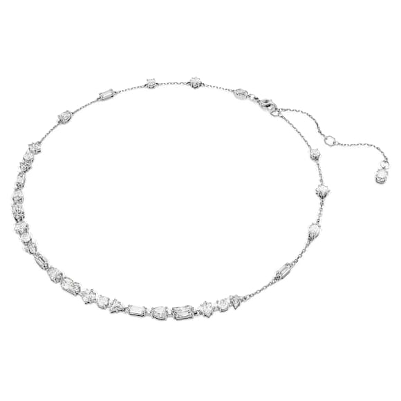 Mesmera necklace, Mixed cuts, Scattered design, White, Rhodium plated - Swarovski, 5676989