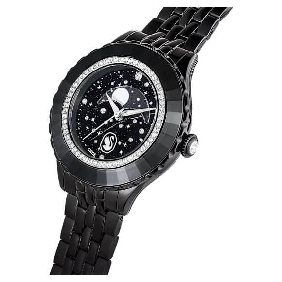 Octea Moon watch, Swiss Made, Moon, Metal bracelet, Black, Black finish - Swarovski, 5677497