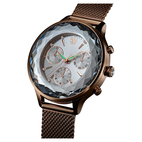 Nova Chrono watch, Swiss Made, Metal bracelet, Gold tone, Champagne gold-tone finish - Swarovski, 5677500