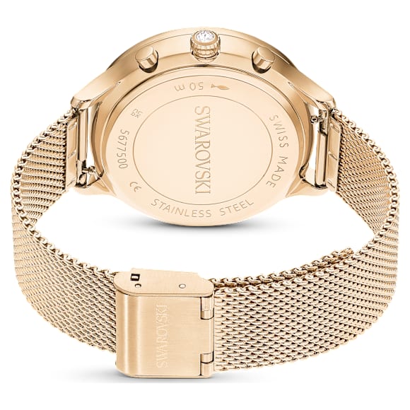Nova Chrono watch, Swiss Made, Metal bracelet, Gold tone, Champagne gold-tone finish - Swarovski, 5677500