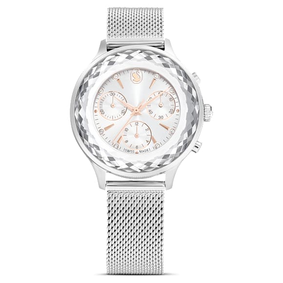 Ρολόι Nova Chrono, Eλβετικής κατασκευής, Μεταλλικό μπρασελέ, Ασημί τόνος, Ανοξείδωτο ατσάλι - Swarovski, 5677503