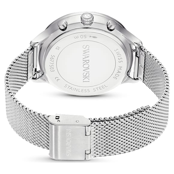 Ρολόι Nova Chrono, Eλβετικής κατασκευής, Μεταλλικό μπρασελέ, Ασημί τόνος, Ανοξείδωτο ατσάλι - Swarovski, 5677503